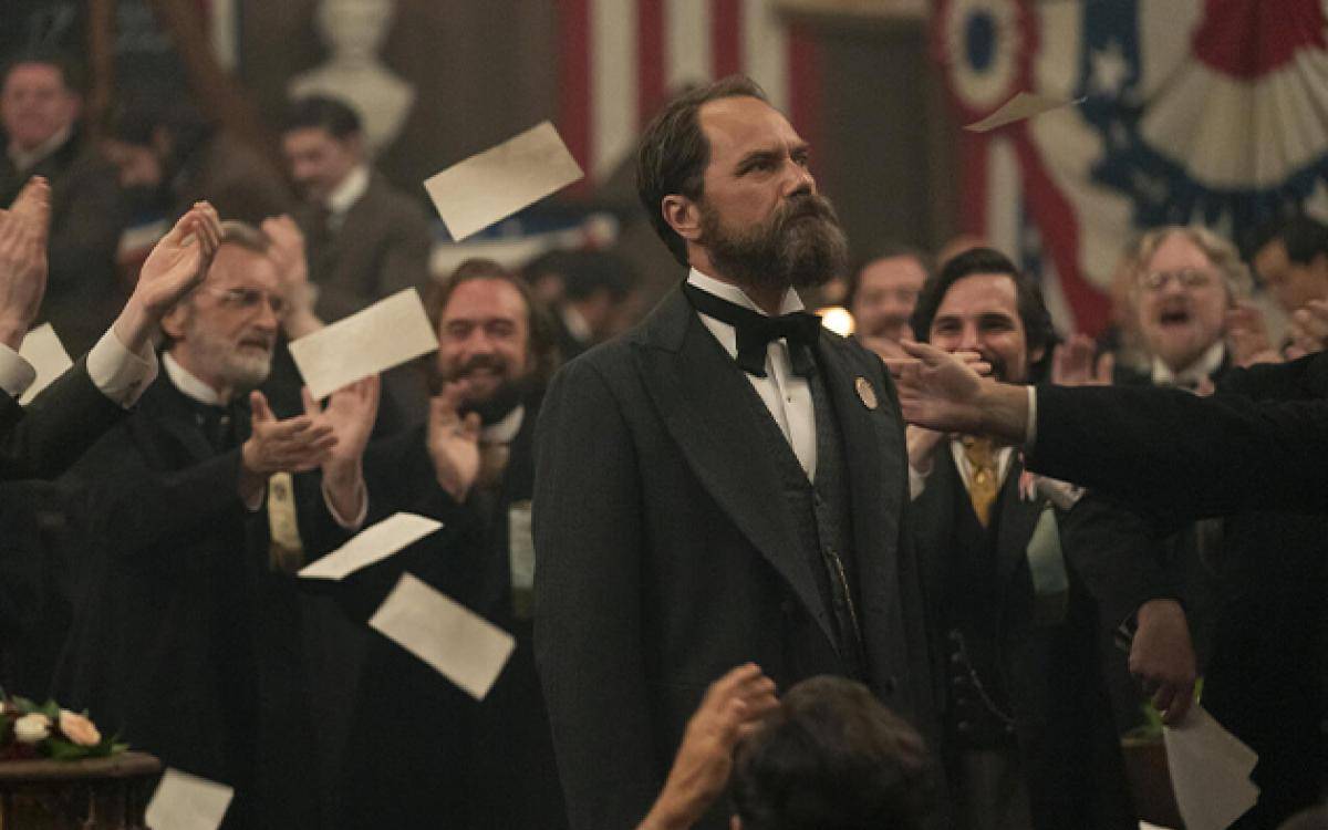 Präsident Garfield mit seinen Anhängern.