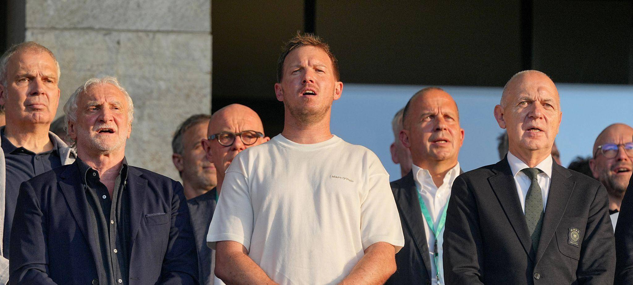 Rudi Völler, Julian Nagelsmann und Bernd Neuendorf