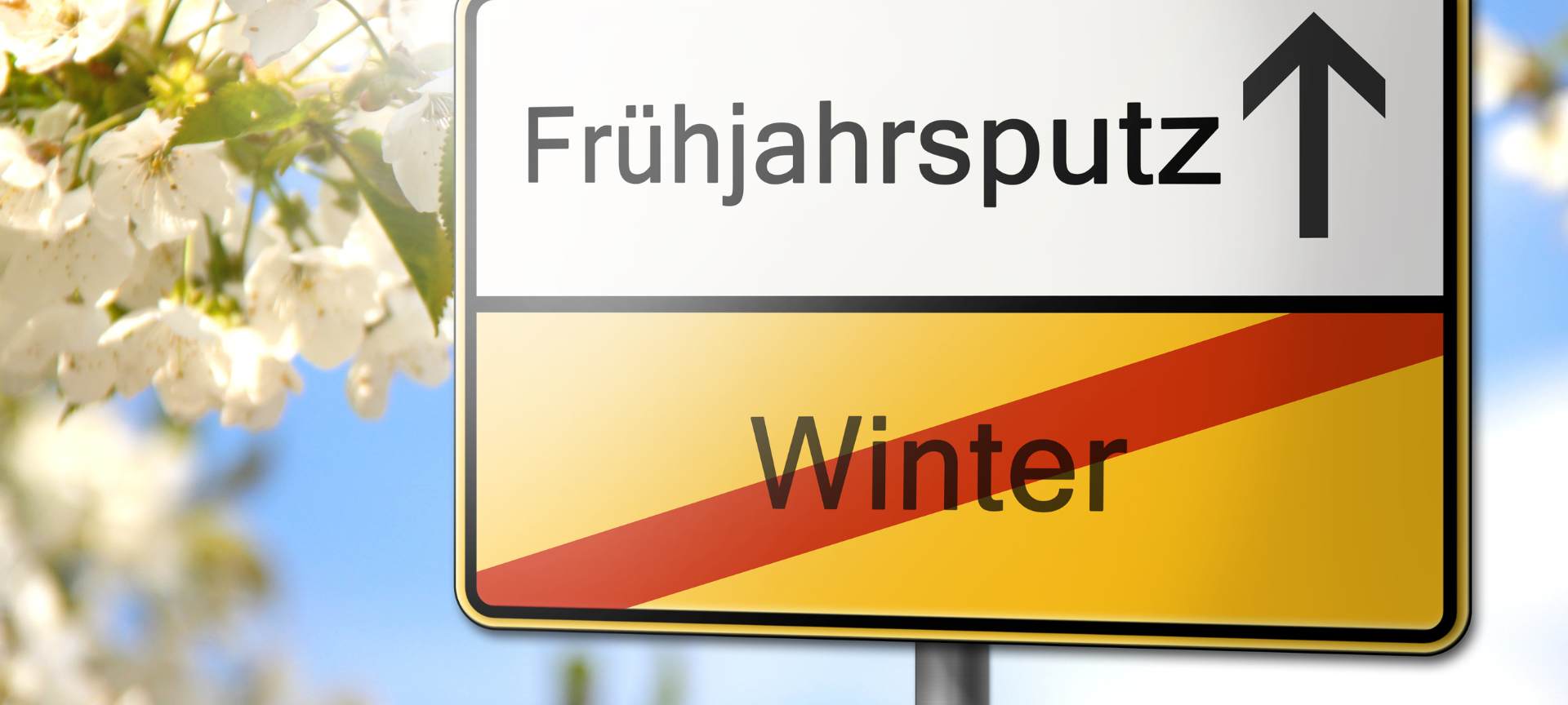 Straßenschild - Winter ist vorbei, es geht Richtig Frühjahsputz